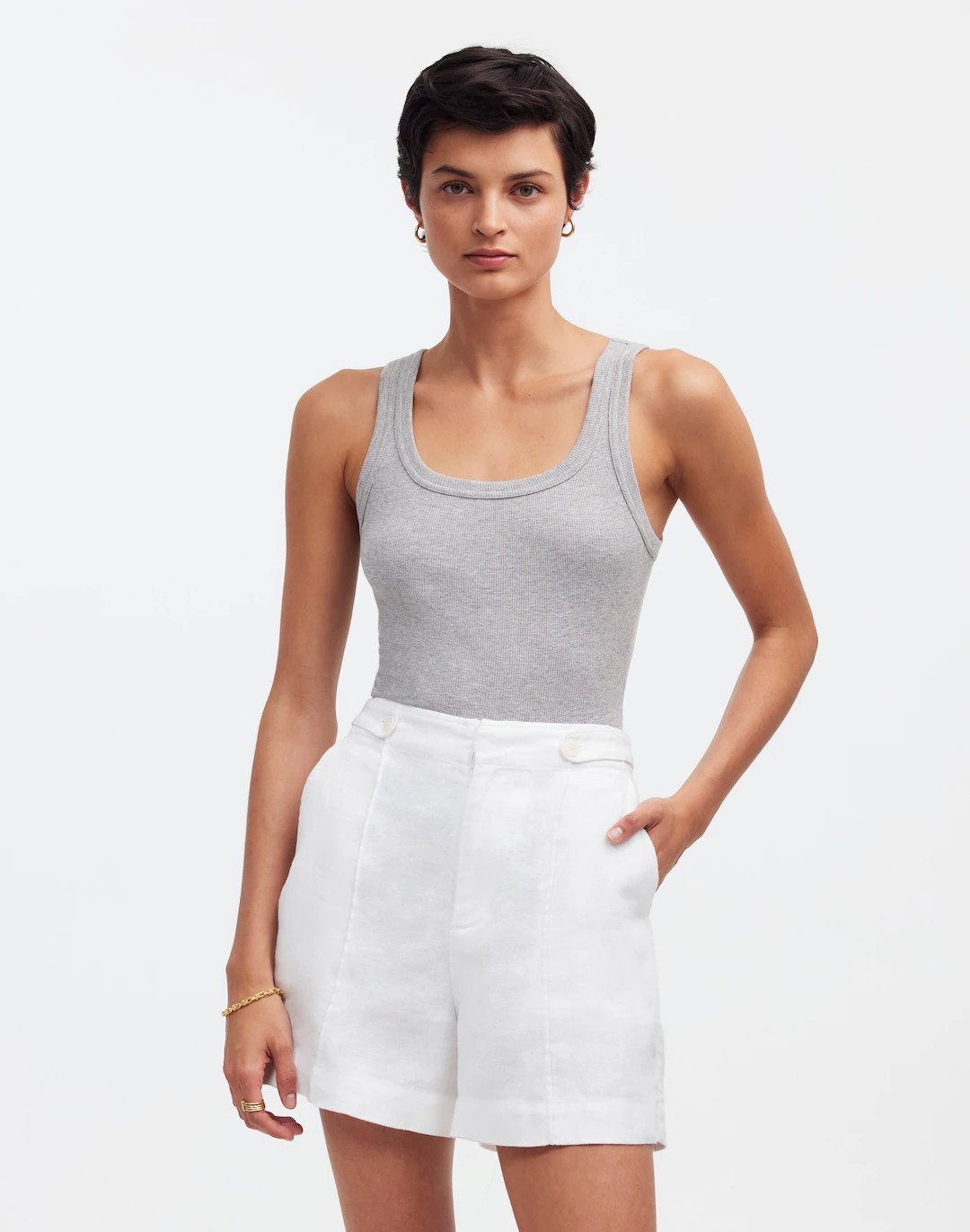 Clean Button-Tab Shorts in 100% Linen | Madewell