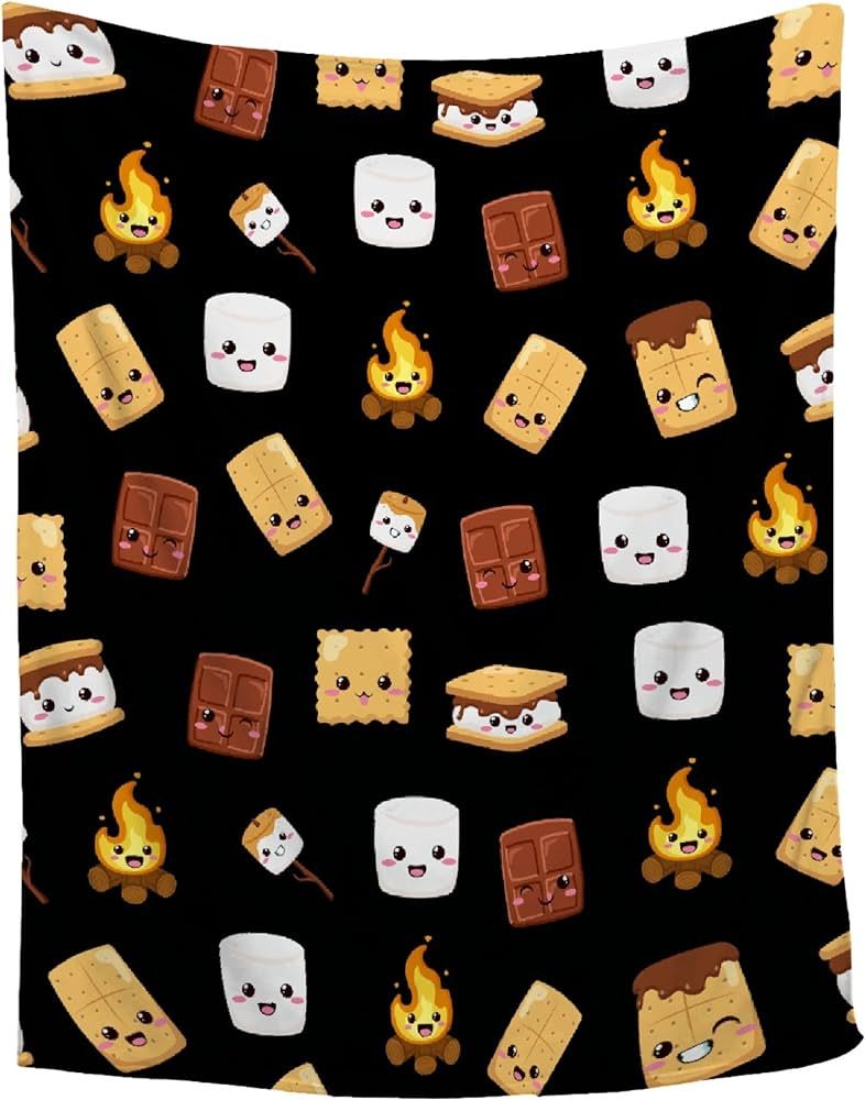 Sofcozlush Cute S'Mores Blanket Marshmallow Cookie Blanket Black Soft Plush Fuzzy Flannel Fleece ... | Amazon (US)
