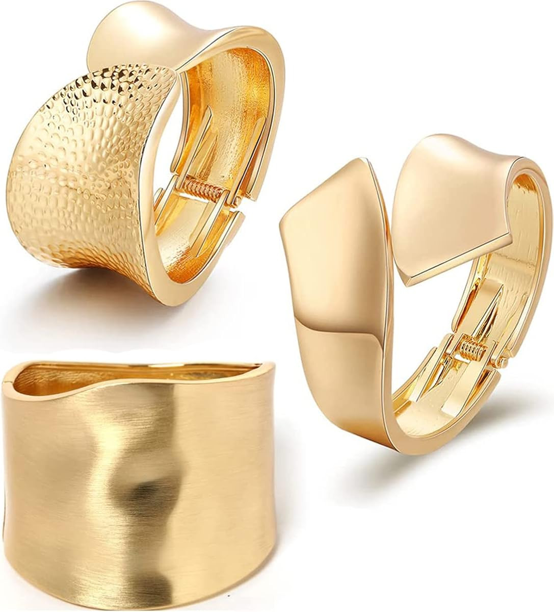 SAMOCO 3Pcs 18K Gold Plating Bangles Bracelets for Women Chunky Polished-Finish Wrist Cuff Wrap H... | Amazon (US)