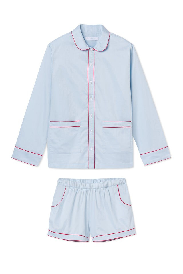 Poplin Piped Shorts Set in Pale Pink | LAKE Pajamas