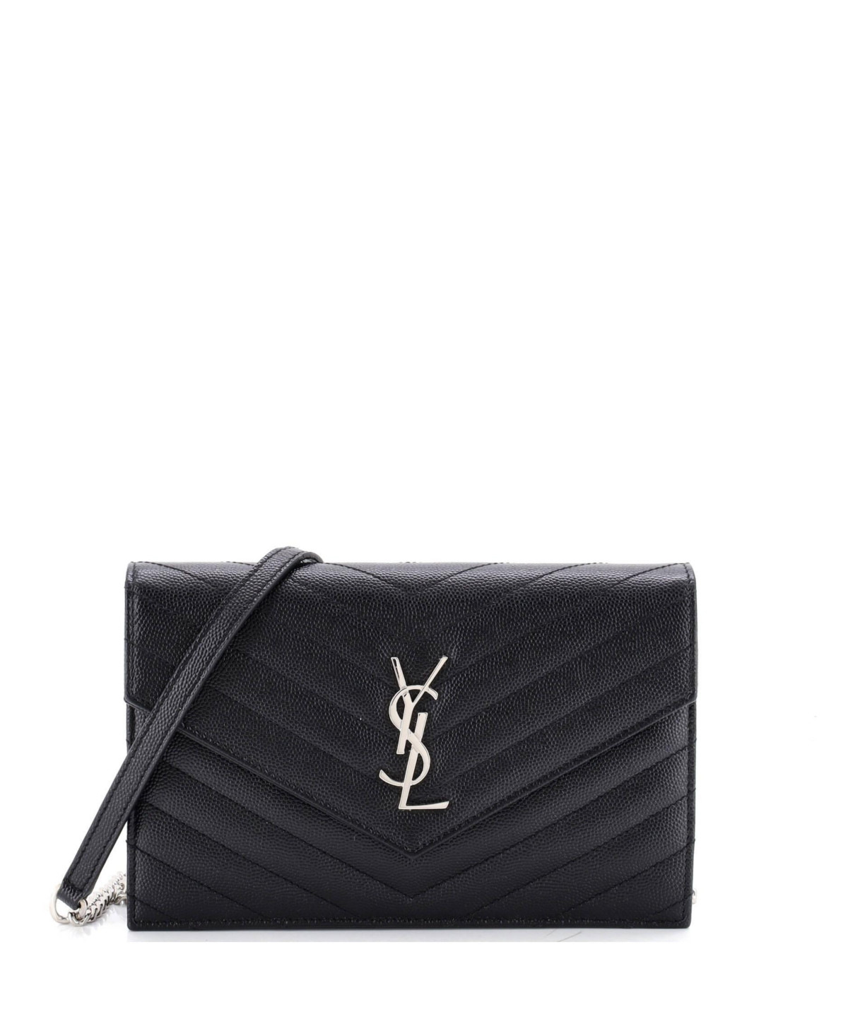 Pre-Owned Saint Laurent Small Classic Monogram Wallet on Chain Matelasse Chevron Leather - Black | Macy's