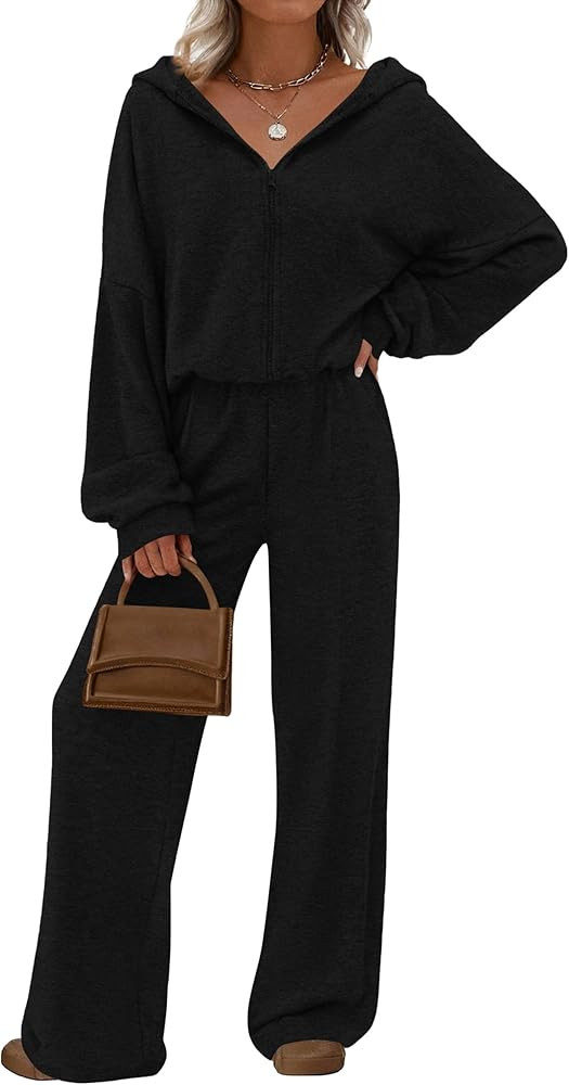 PRETTYGARDEN Women's 2 Piece Fall Lounge Sets 2026 Zip Up Hoodie Wide Leg Tracksuit Spring Matchi... | Amazon (US)