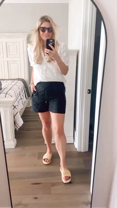 Love this look for dinner at the beach! I love this top - just so versatile, can wear with so many things. These are my favorite linen shorts - just so comfy, have them in a few colors. Shorts, top and target sandals true to size! Shorts and shoes on sale! 

#LTKSeasonal #LTKSaleAlert #LTKFindsUnder50