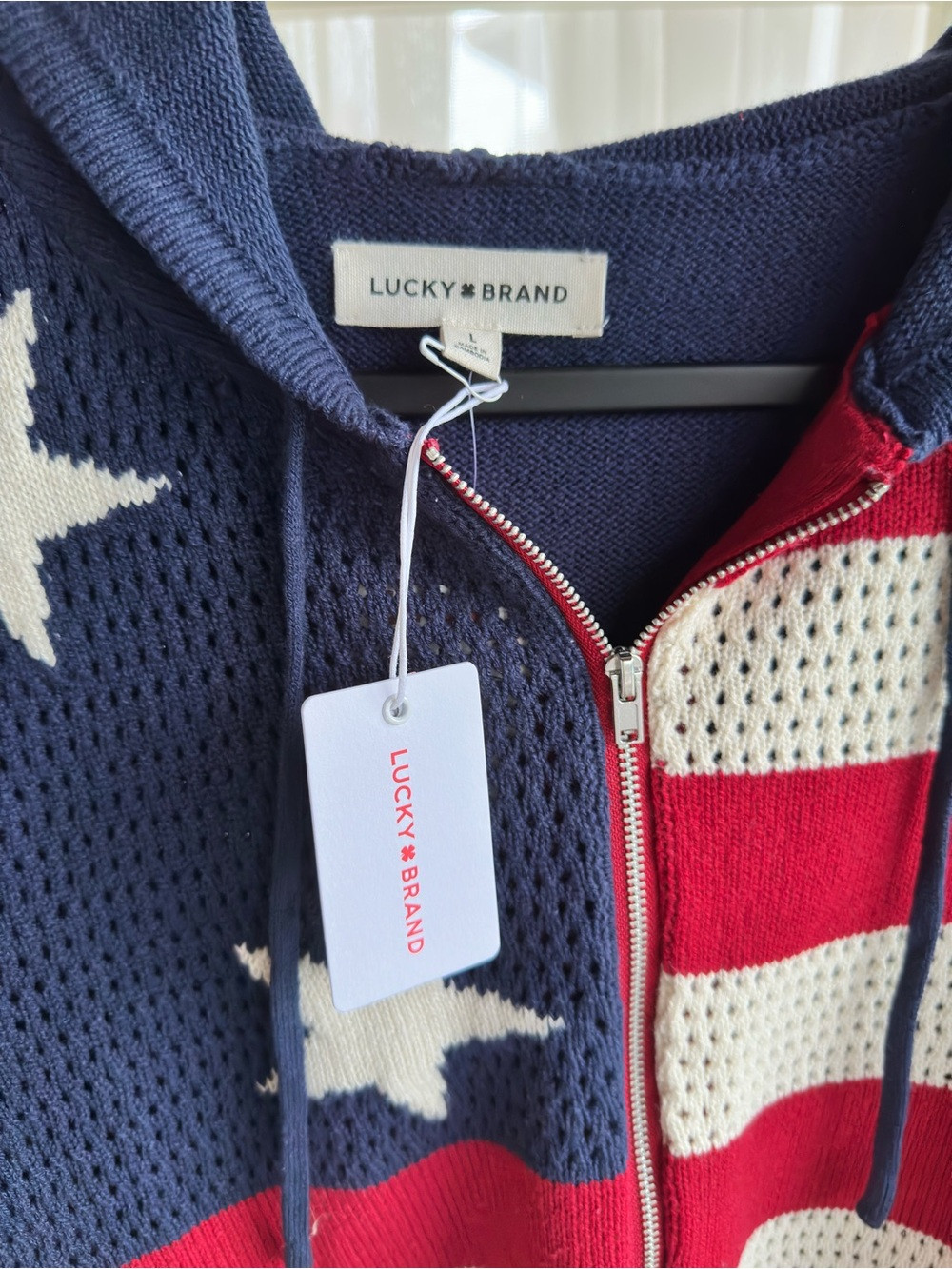 Lucky Brand Red, White & Navy Americana Zip Hoodie Cardigan NWT Size Large | Poshmark