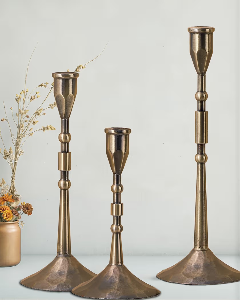 Vintage Taper Candle Holders Set | Handmade 3-Piece Candlestick Decor for Table Centerpiece, Farm... | Amazon (US)