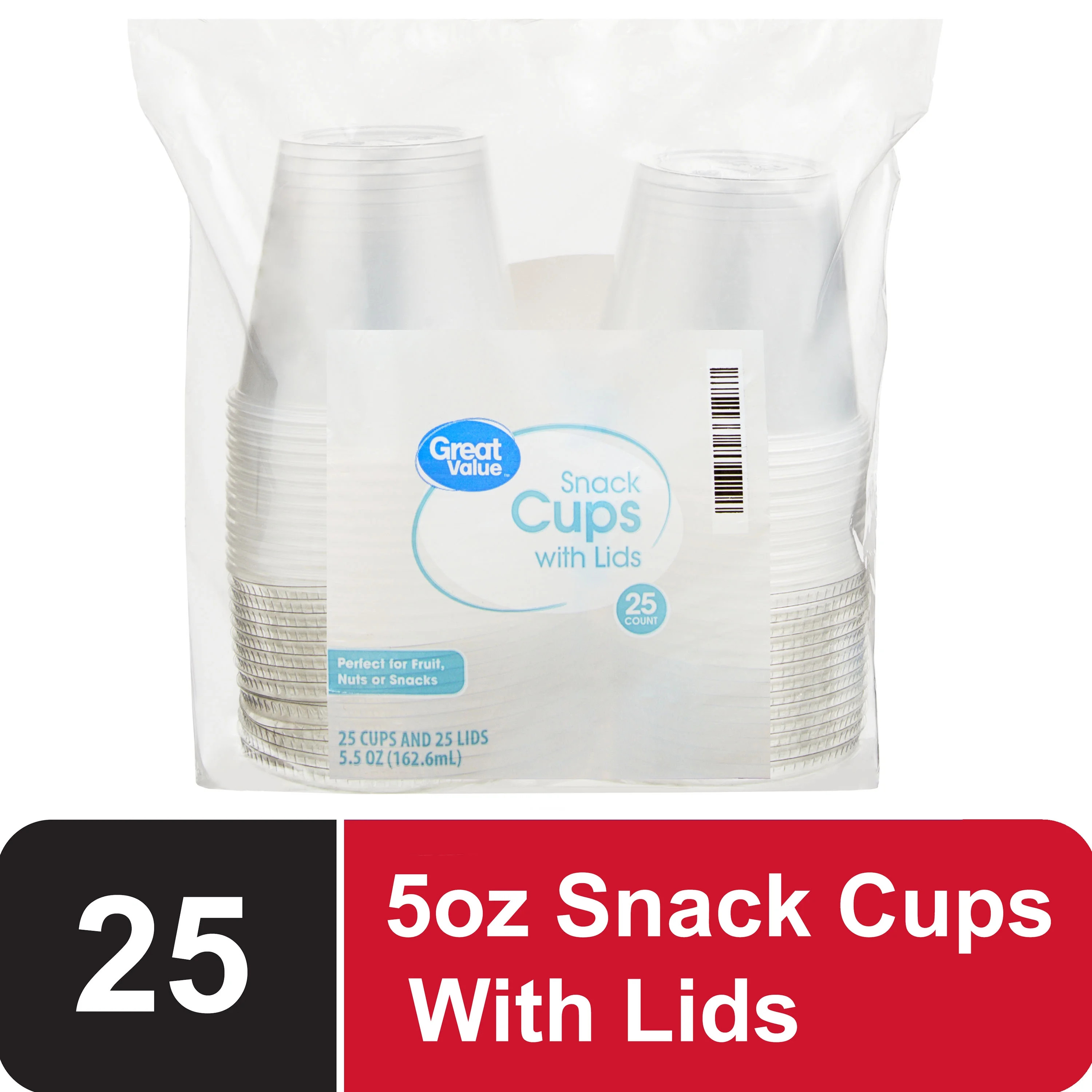Great Value Snack Cups with Lids, 5.5 oz, 25 Count | Walmart (US)