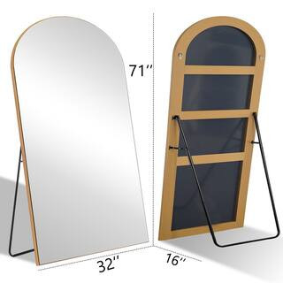Seafuloy 31.5 in. W x 71.5 in. H Large Arch Full Length Gold Wall Mounted/Standing Mirror Floor M... | The Home Depot