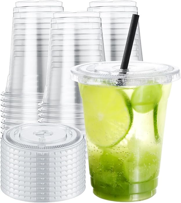 150 Sets 12 oz Clear Plastic Cups With Lids - Disposable Party Cups for Ice Coffee, Smoothie, Col... | Amazon (US)
