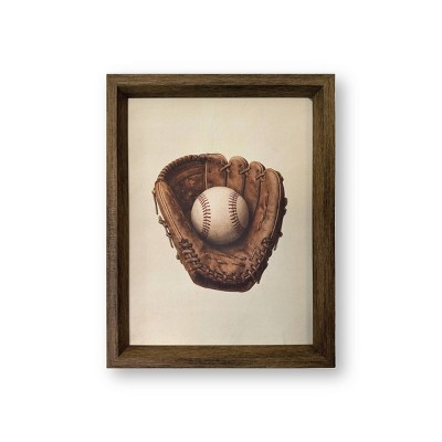 Petal Lane 11"x14" Vintage Baseball Mitt and Ball Dimensional Rustic Frame Wall Art | Target