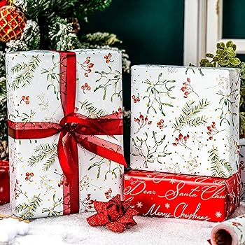 MAYPLUSS Vintage Christmas Wrapping Paper, Holly Berry Wrapping Paper, Greenery Holly Botanical C... | Amazon (US)
