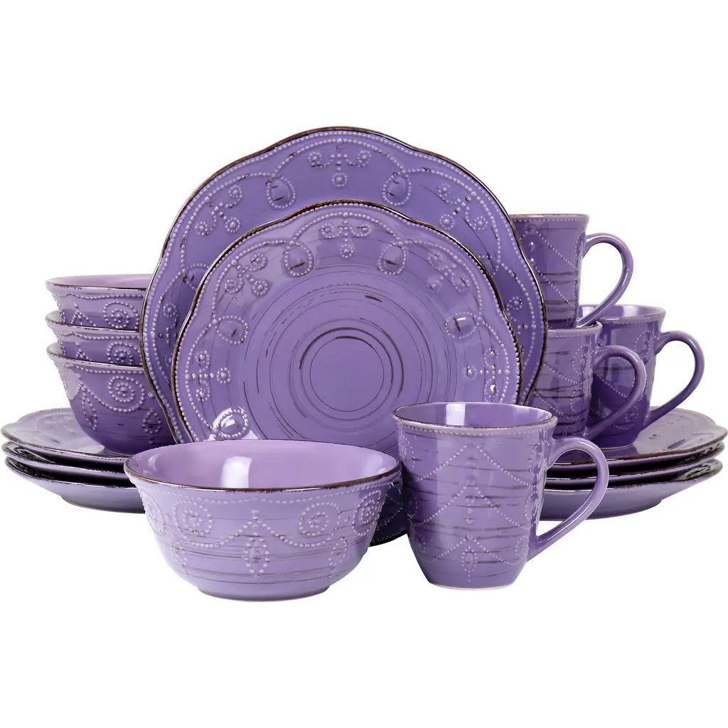 Elama Rustic Birch 16 Piece Stoneware Dinnerware Set in Purple at Nordstrom | Nordstrom