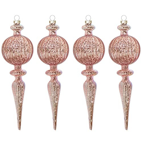 KI Store Finial Mercury Glass Christmas Ornaments Pink 4pcs 8-Inch Large Hanging Christmas Tree Decorations for Xmas Tree Holiday Décor | Amazon (US)