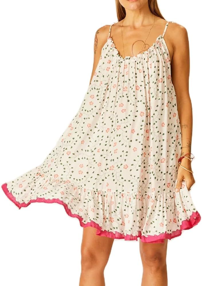 Women Graphic Mini Cami Dress Spaghetti Strap Floral Boho Short Dress Flowy Summer Holiday Beach ... | Amazon (US)