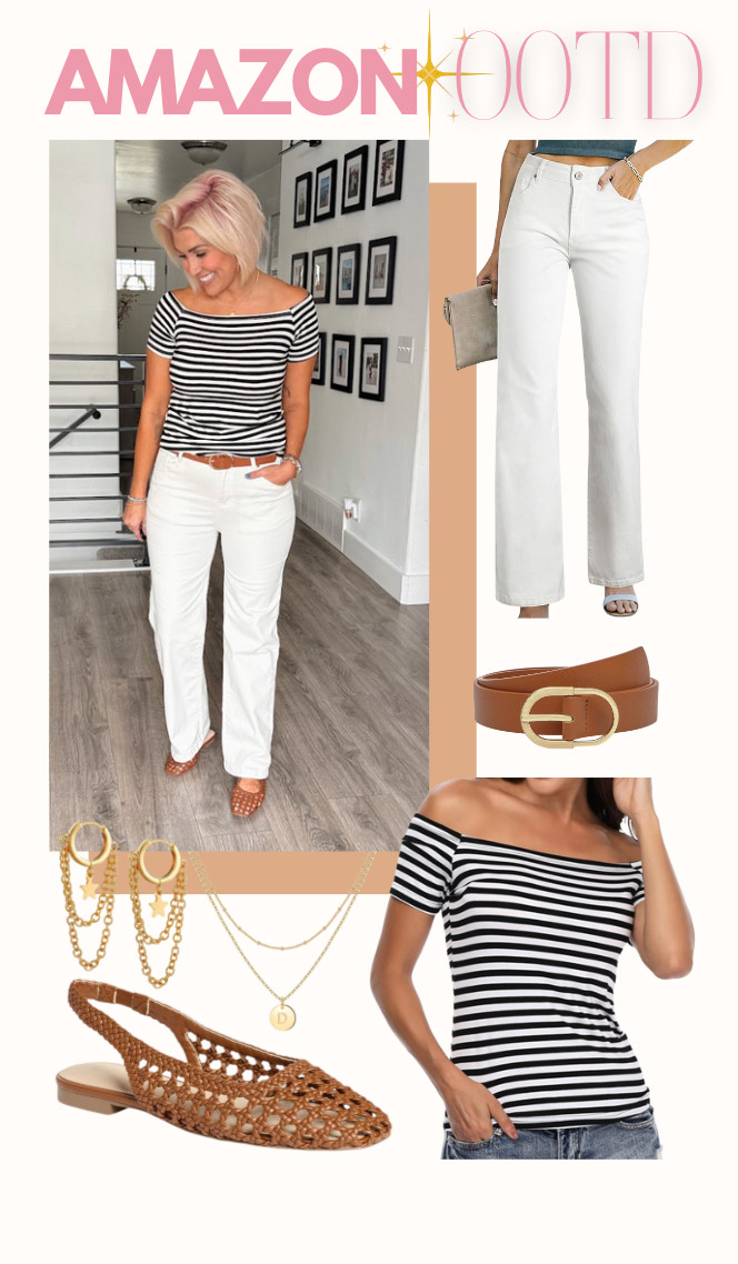 Loving the cut of this striped top!! Top: Medium Bottoms: 6 Shoes: TTS 

 #LTKSaleAlert #LTKFindsUnder100 #LTKStyleTip