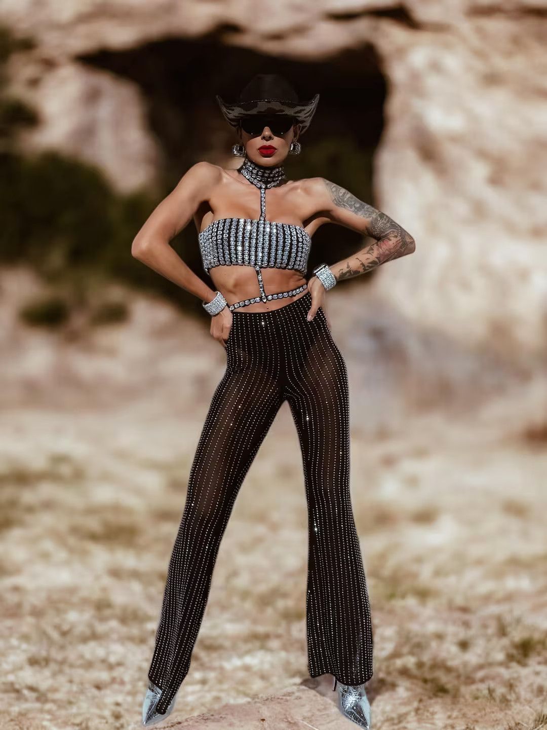 Mesh Diamond Bell Bottom Pants, Rhinestone Cowgirl Pants Crystal Bell Bottom, Festival Pants for ... | Etsy (US)