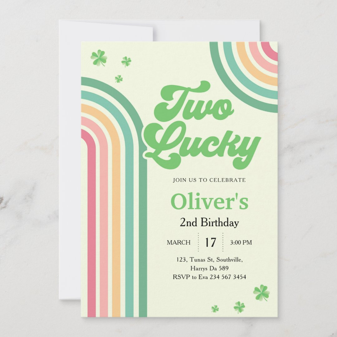 St Patricks day Rainbow Two Lucky Second Birthday Invitation | Zazzle | Zazzle