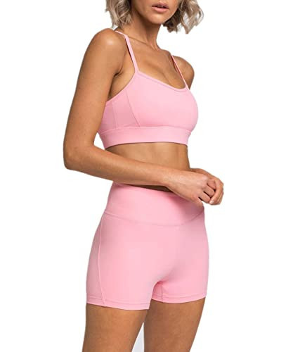 IWEMEK Workout Sets for Women 2 Piece Yoga Gym Outfits High Waisted Running Biker Shorts with Adjustable Strap Sport Bra Exercise Gym Clothes Sets Pink Medium | Amazon (US)