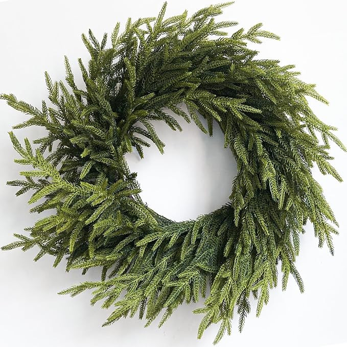 Christmas Wreath 24" Real Touch Norfolk Pine Wreaths for Front Door Artificial Greenery Realistic... | Amazon (US)