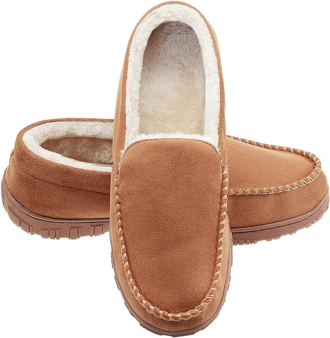 Lulex Mens Slippers Moccasin Plush Micro Suede Slide Wave-Like Indoor/Outdoor House Shoes | Amazon (US)