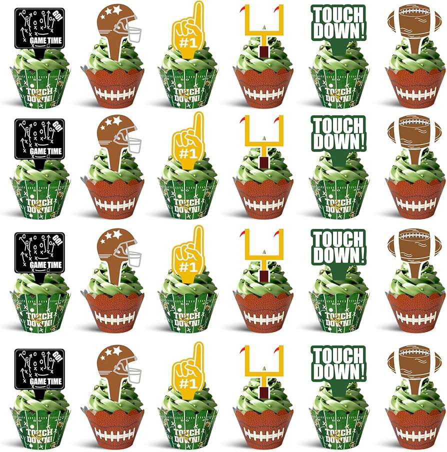 48Pcs Football Cupcake Toppers and Wrappers | Football Theme Birthday Sports Game Day Sunday Part... | Amazon (US)