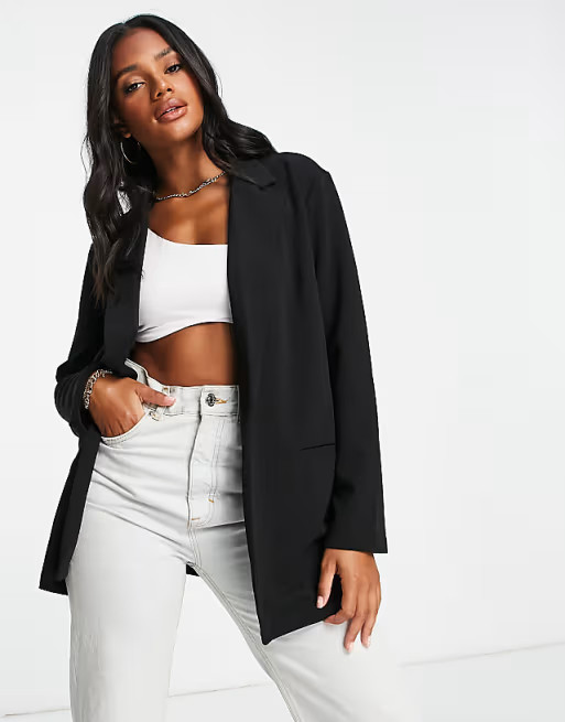 ASOS DESIGN jersey slouchy suit blazer in black | ASOS (Global)
