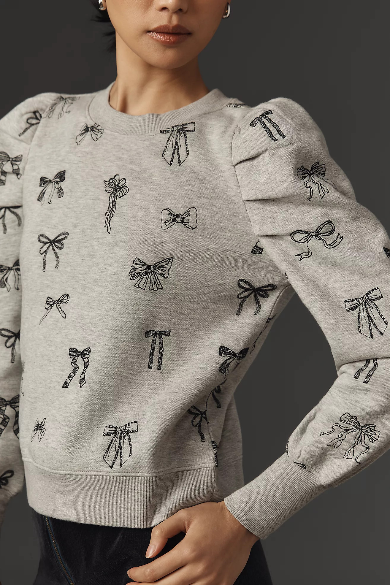 Maeve Puff-Sleeve Embroidered Sweatshirt | Anthropologie (US)