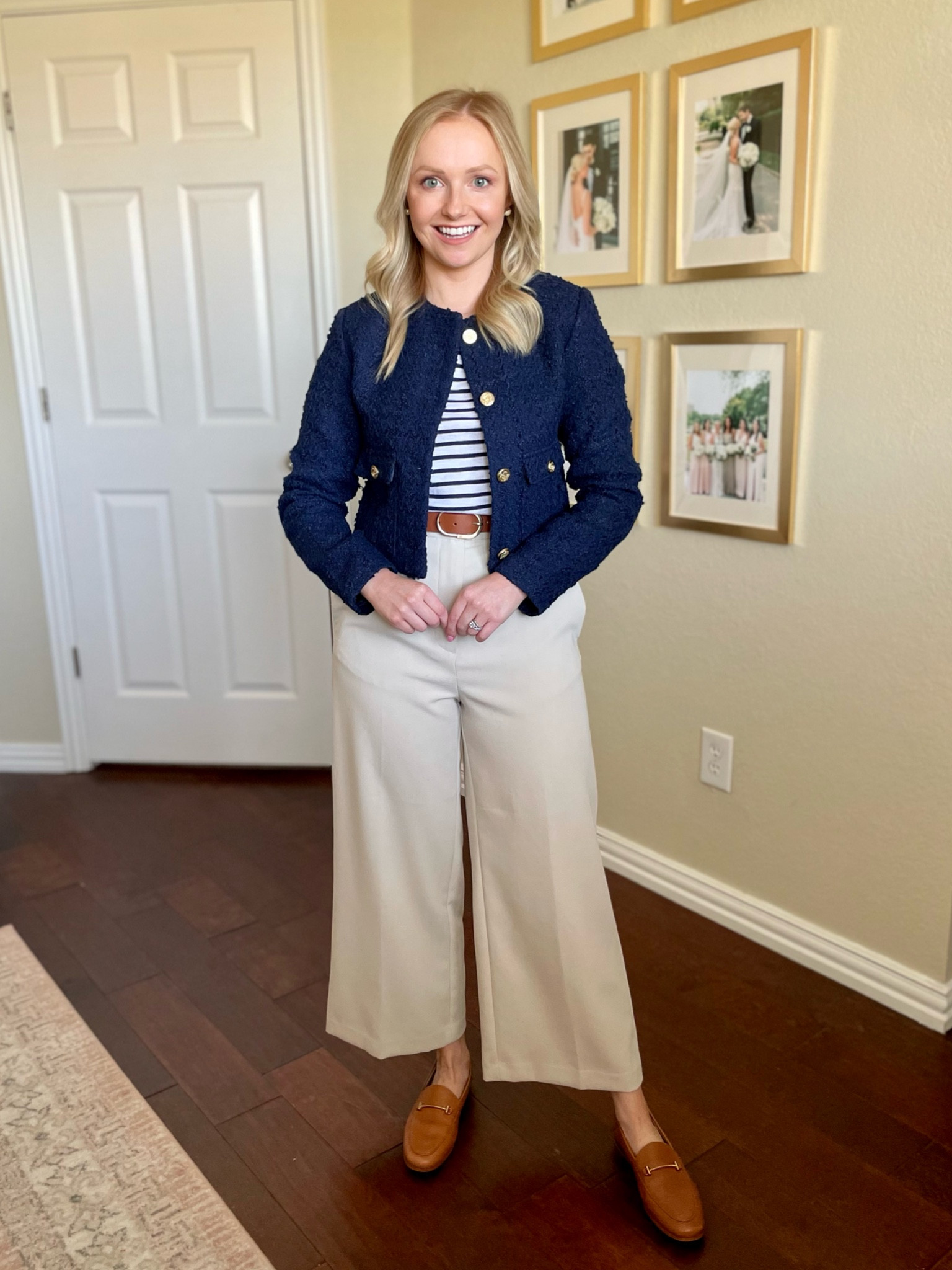 XXS in jacket, S short in pants. Linked similar options for jacket! | business casual, workwear, tweed jacket, teacher outfit, teacher style, wide leg pants 

#LTKFind #LTKSeasonal #LTKworkwear
