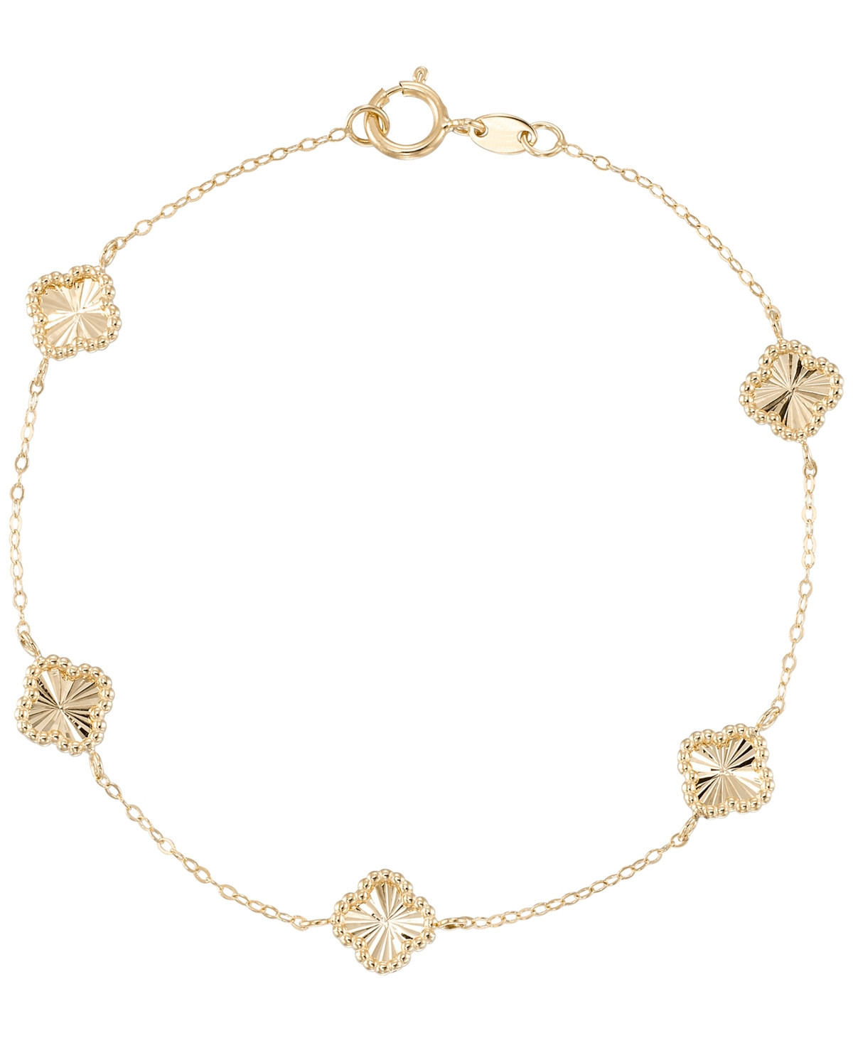 Macy's Textured Clover Link Bracelet in 10k Yellow Gold - Yellow | Macy's