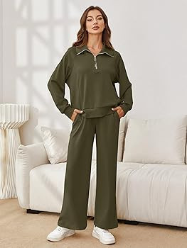 Glamaker Womens 2 Piece Outfits Sweatsuit Set Oversized Half Zip Sweatshirt Wide Leg Sweatpants L... | Amazon (US)