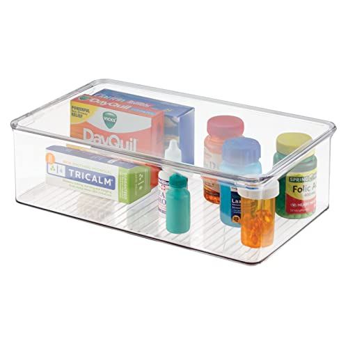 mDesign Stackable Plastic Storage Bin Box with Hinged Lid - Organizer for Vitamins, Supplements, Ser | Amazon (US)