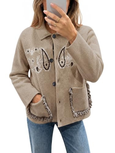 Saodimallsu Womens Boho Cardigan Fringe Paisley Fall Sweater With Pockets | Amazon (US)