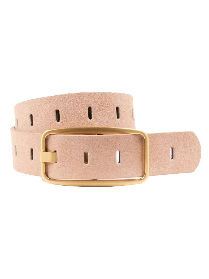 Time and Tru Women's Slotted Perforated Suede Belt, Blush | Walmart (US)