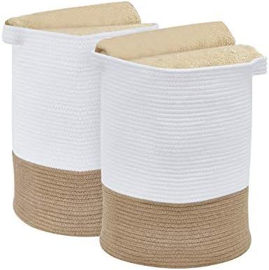 DECOMOMO [2-Packs] Large Cotton Rope Storage Basket 17.7” Decorative Woven Laundry Hamper Bin |... | Amazon (US)