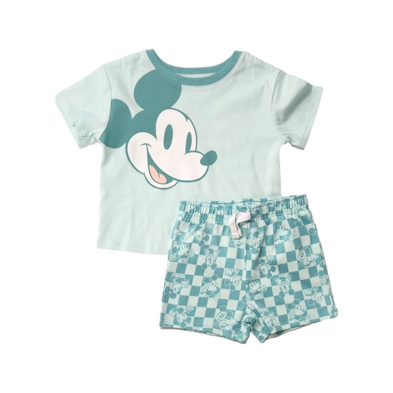 Disney Infant Boys Green Check Mickey Mouse Shirt & Print Shorts Set 9 Months | Walmart (US)