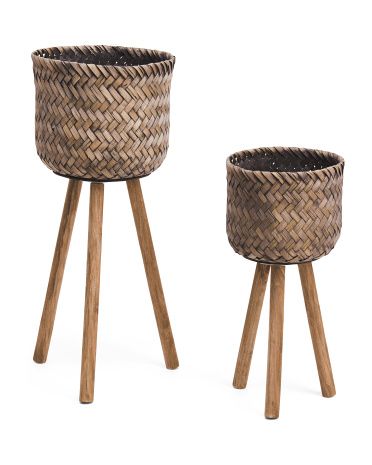 Set Of 2 Bamboo Planters On Stands | TJ Maxx