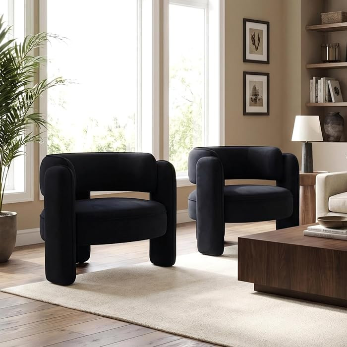 Mid Century Modern Velvet Barrel Accent Chairs Set of 2 Clearance, Comfy Round Upholstered Armcha... | Amazon (US)