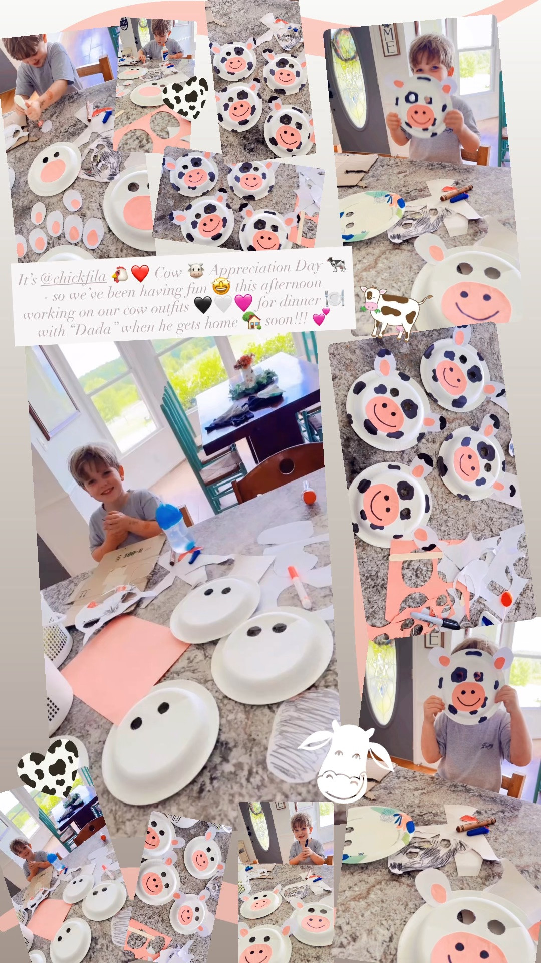 It’s @chickfila 🐔❤️ Cow 🐮 Appreciation Day 🐄 - so we’ve been having fun 🤩 this afternoon working on our cow outfits 🖤🤍🩷 for dinner 🍽️ with “Dada” when he gets home 🏡 soon!!! 💕