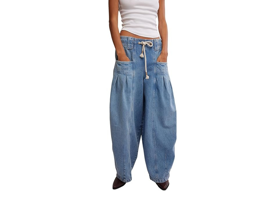 Free People Margo Wide Barrel Pull On Women's Jeans Bergamot : LG (Women's 12), Denim | Zappos