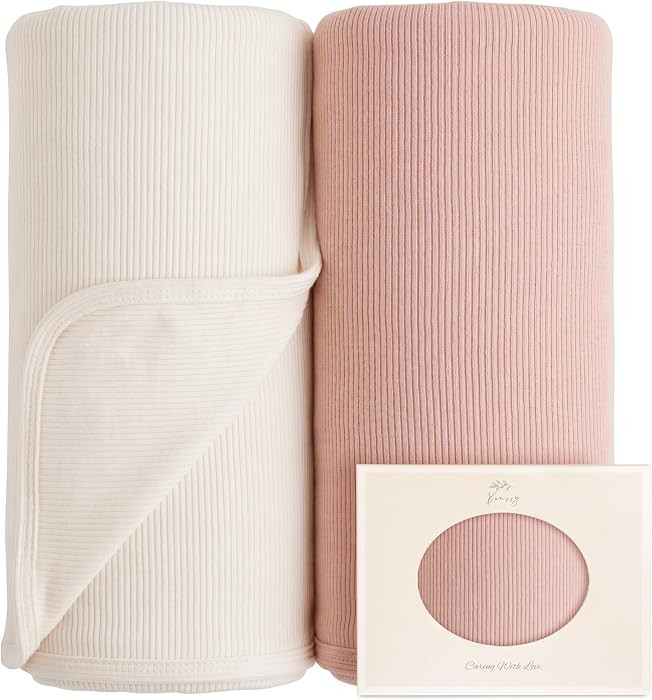 Konssy 2 Pack Ribbed Knit Swaddle Blankets for Baby Boys & Girls, 33"x42" | Amazon (US)