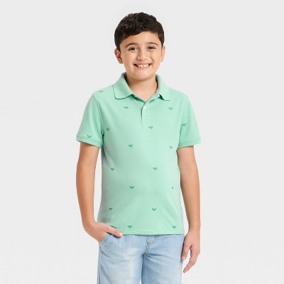 Boys' Short Sleeve Tennis Racket Printed Polo Shirt - Cat & Jack™ Turquoise Blue L | Target