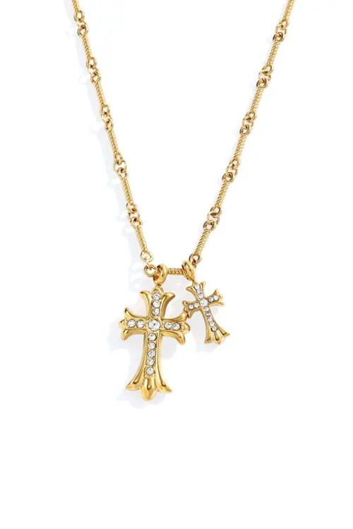 Mint & Lily Double Cross Pendant Necklace in 18K Gold Plated at Nordstrom | Nordstrom