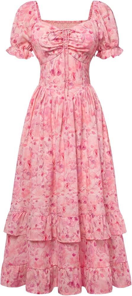 Scarlet Darkness Women Floral Cottagecore Dress Puff Sleeve Maxi Ruffled Corset Dress | Amazon (US)