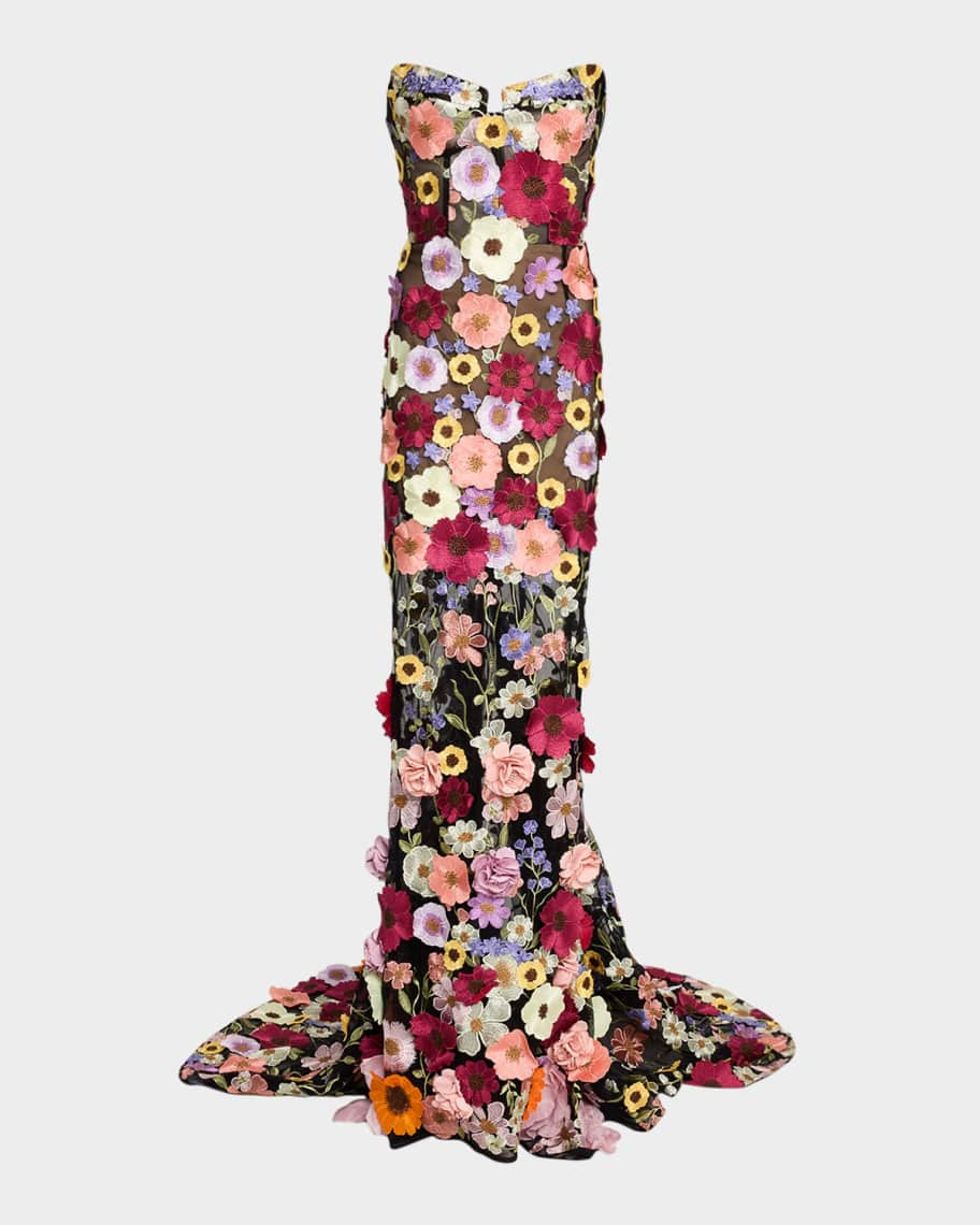 Bronx and Banco Jasmine Floral-Embroidered Mermaid Gown | Neiman Marcus