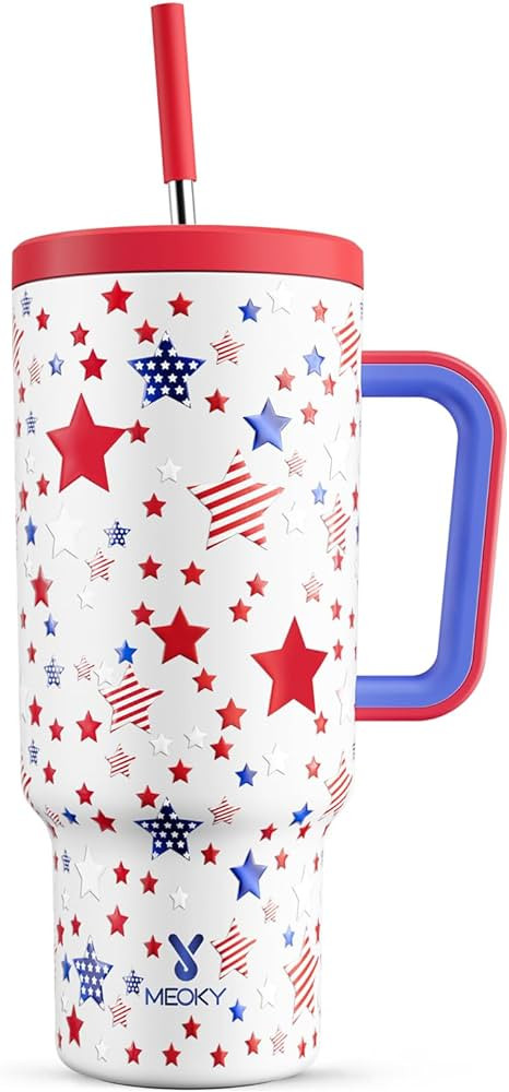 Meoky 40 oz Tumbler with Handle and Straw, Tumbler with Lid and Straw, Insulated Stainless Steel ... | Amazon (US)