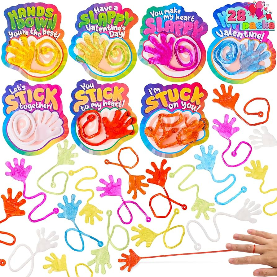 JOYIN 28 Pack Valentine's Day Sticky Hands with Cards, Classroom Exchange Gift for Kids, Classroo... | Amazon (US)