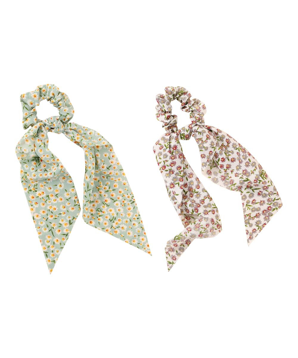 Avenue Zoe Women's Hair Ties MINT - Mint & Rose Floral Scarf Scrunchie Set | Zulily