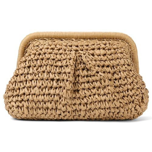 RNIEGA Straw Clutch Purses for Women Cloud Dumpling Pouch Straw crossbody Handbag Summer Beach Woven Shoulder Bags | Amazon (US)