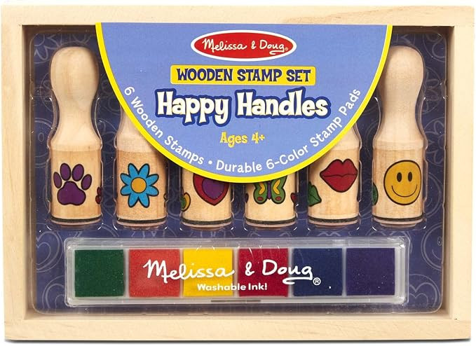 Melissa & Doug Happy Handles Wooden Stamp Set: 6 Stamps and 6-Color Stamp Pad - Kids Stamp Packs ... | Amazon (US)