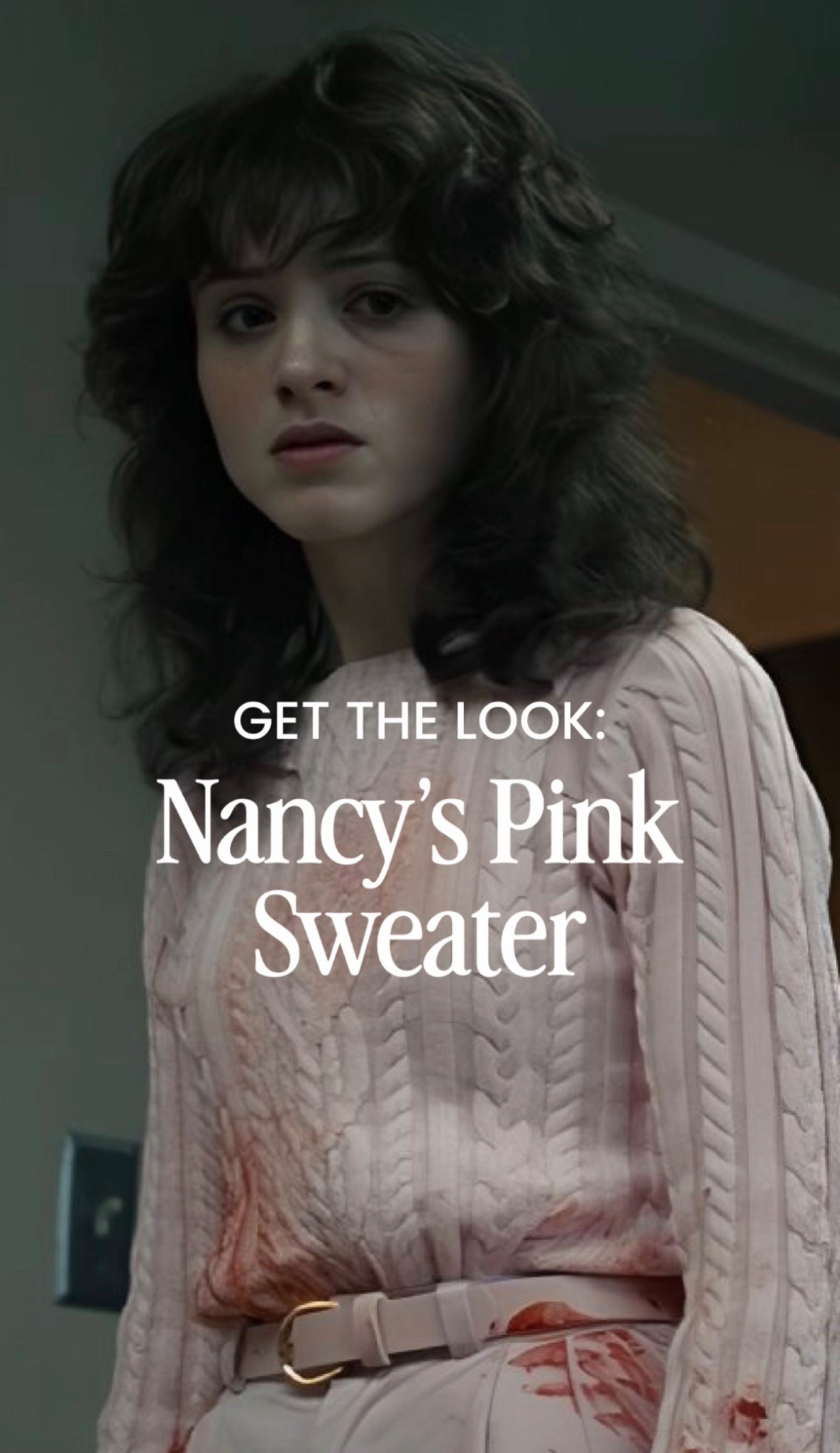 Found some pink cable knit sweaters that give the look of Nancy’s season 5 style in Stranger Things. 