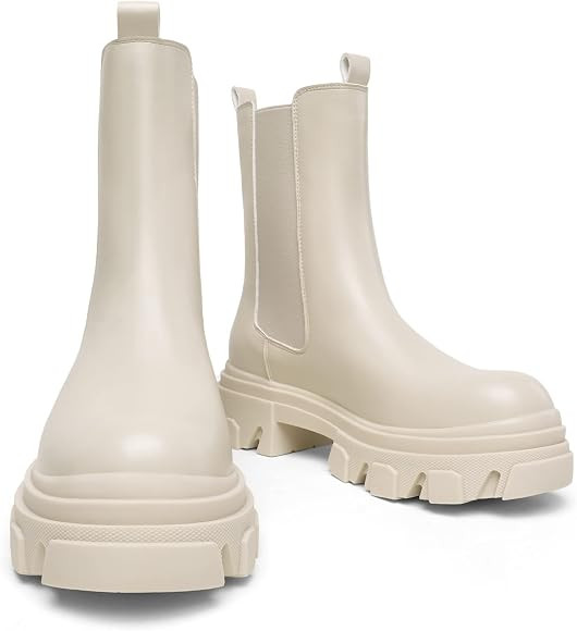 DREAM PAIRS Women's Platform Chelsea Boots Lug Sole Combat Mid Calf Slip On Chunky Ankle Booties | Amazon (US)
